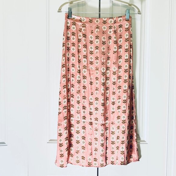 Free People Analise Polka Dot Button up Midi Skirt in Blush Combo (6) New/Tag - Picture 7 of 14